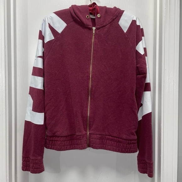 Victoria Secret Pink Hoodie Jacket Full Zip Large Sleeve Logo Scrunched Hem - Picture 1 of 6